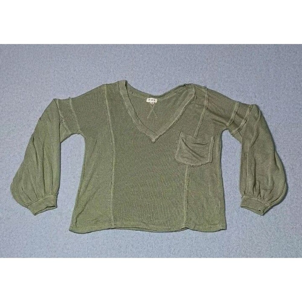 POL Oversized Ballon Sleeve Knit Pullover Sweater Womens Small Moss Green Raw